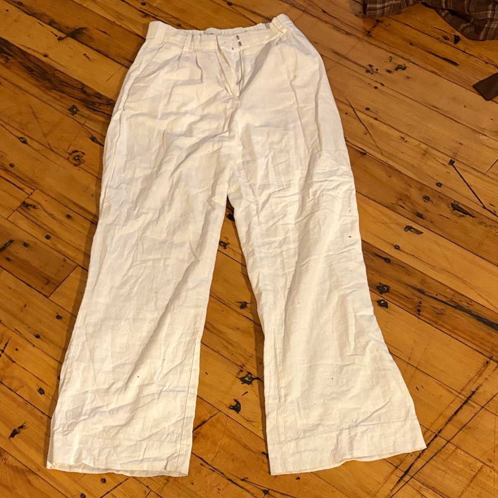 Abercrombie White Linen Wide-Leg Pants